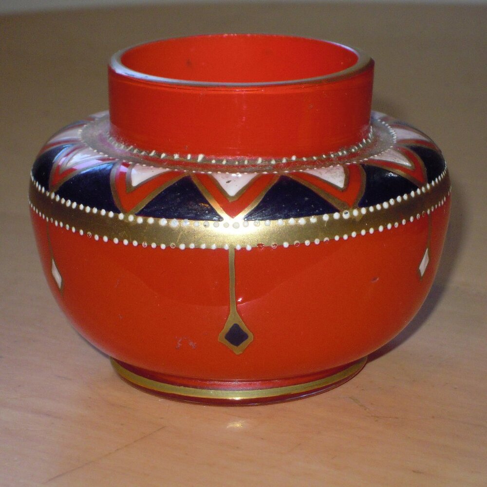 Vintage Art Deco Czech Bohemian Tango Kralik or Loetz Red Glass Posy Vase